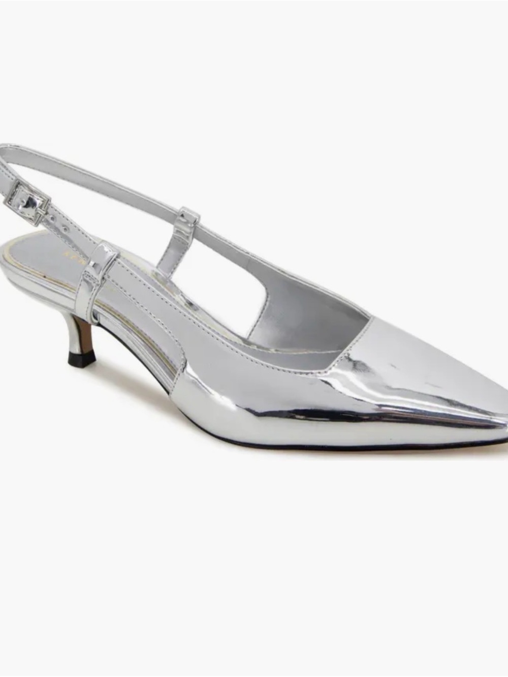 Metallic Silver Slingback Kitten Heel